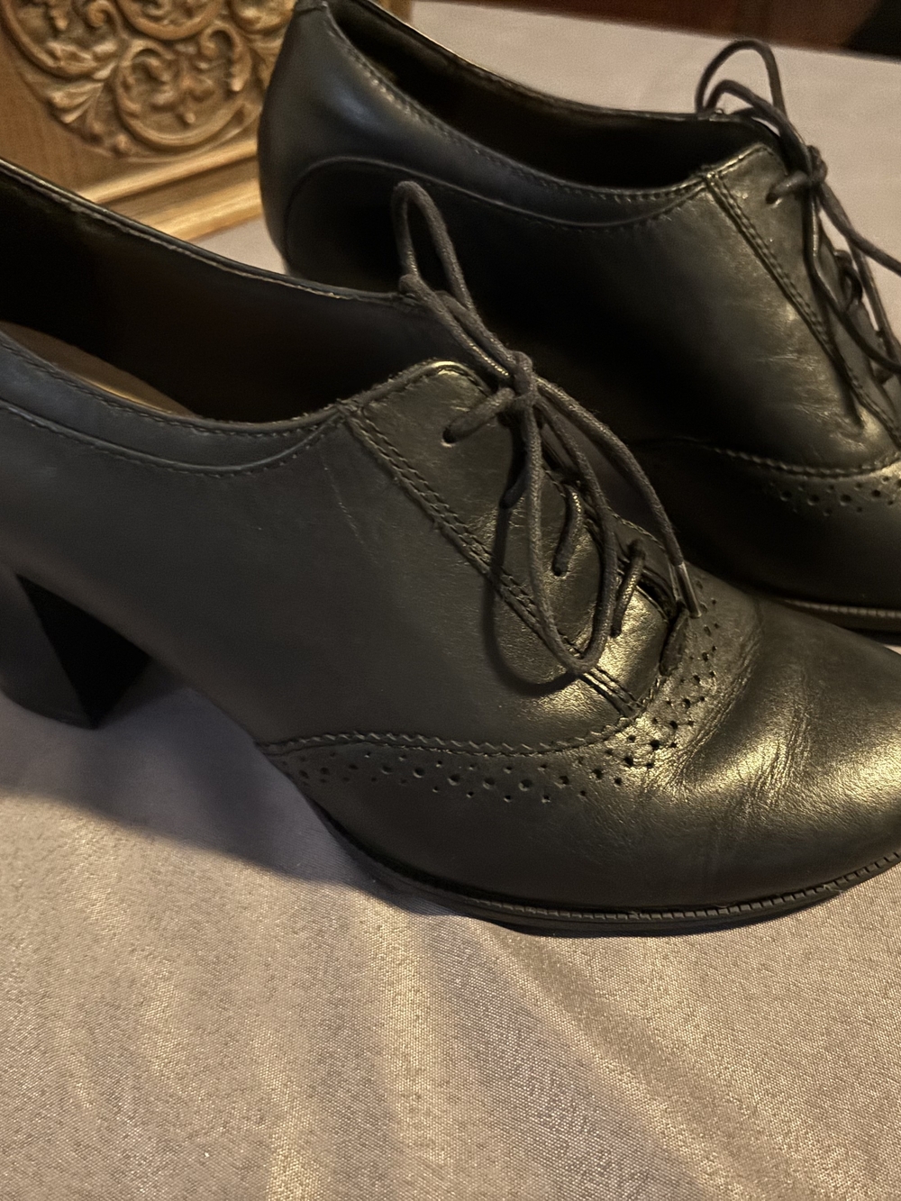 Classic Black Leather Lace-Up Women's Heels